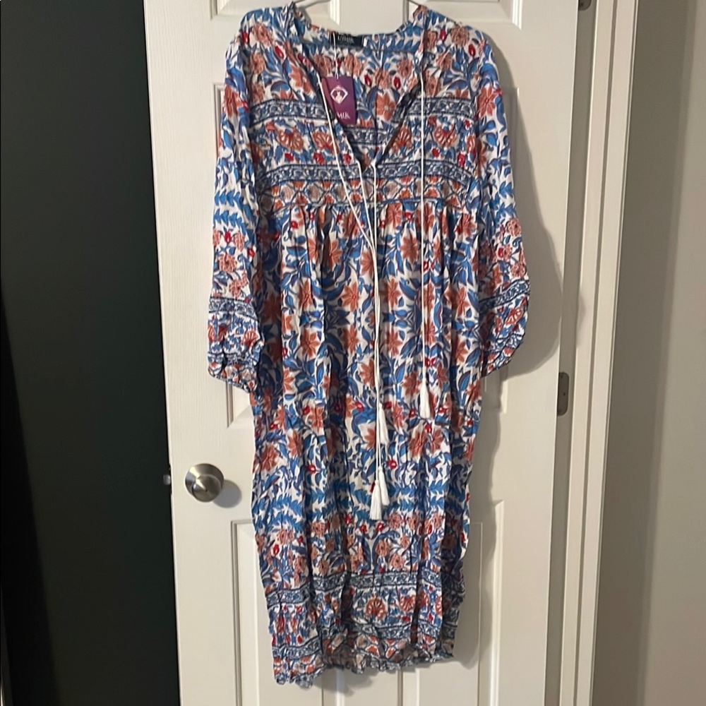 Floral Bohemian caftan in Blues and Reds